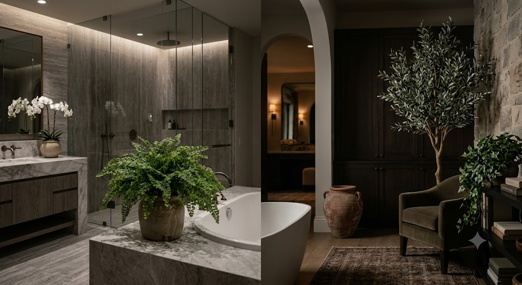 A split image displaying two distinct interior designs
