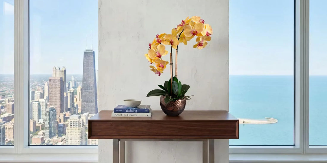 Faux botanical art for interiors, with framed greenery and plants in living, dining, and bedroom spaces.