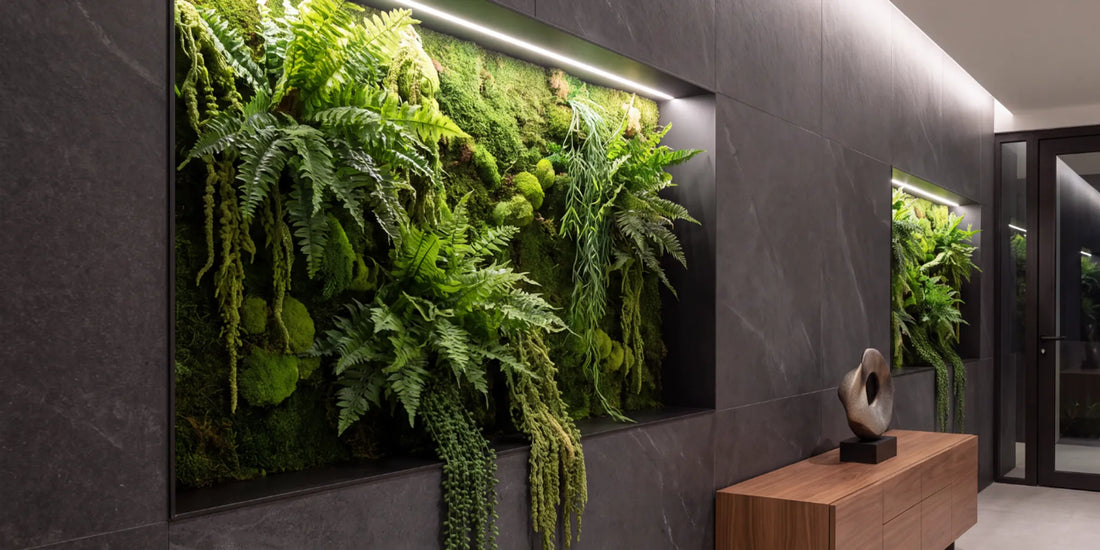 Low maintenance artificial plants in an office workspace.